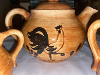Vintage Pennsbury Pottery Rooster Teapot Sugar Creamer Amish Folk Design 1950 - 70 3