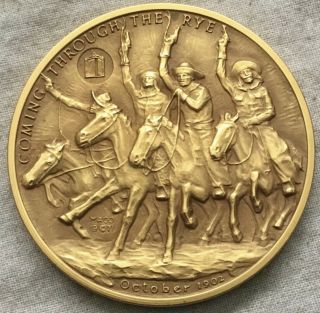 Frederic Remington " Coming Through The Rye " Gold - Plated Bronze Medal,  1971 46mm
