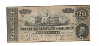U S Paper Note Richmond Va.  $20 Dollar Confederate States Note