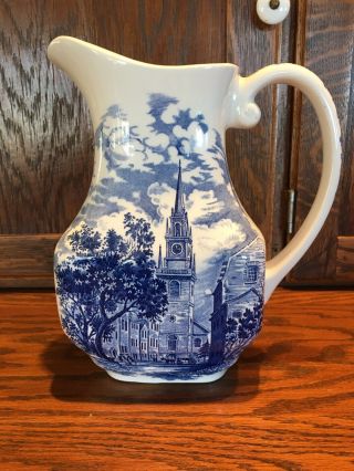 Wedgwood Liberty Blue Large Milk Pitcher Water Jug " Old North Church " England