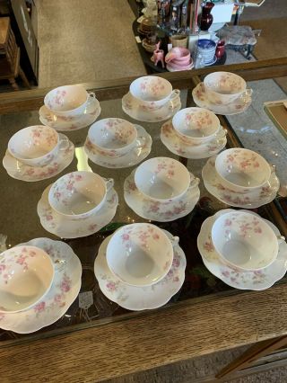 Haviland Limoges Schleiger 42 Pink Roses Set Of 12 Cups & Saucers - Smaller Size