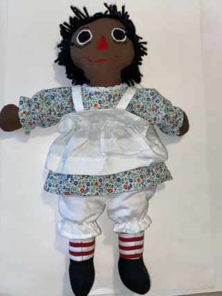 Vtg Handmade Homemade African American Black Raggedy Ann Rag Doll Cloth 17 " Tall