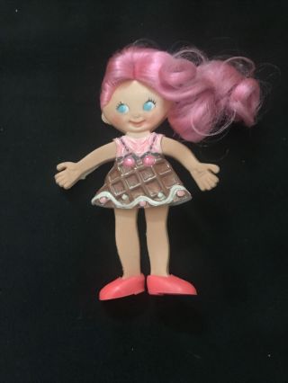 Vintage 1969 Ideal 5 " Flatsy Doll - - Girl W/ Blue Eyes Pink Hair & Outfit Shoes