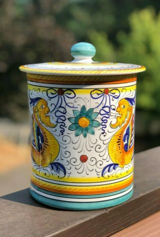 Deruta Italy Italian Pottery Raffaellesco Pattern Biscotti Jar W/ Lid