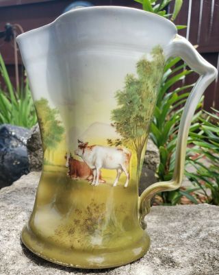 Vintage Royal Bayreuth Hand Painted Large Pitcher Cows Cattle & Ewer Set Of 2