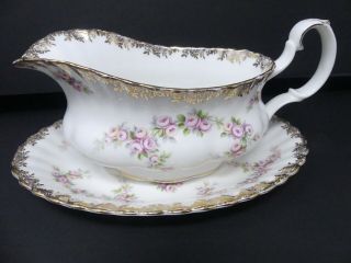 Royal Albert Dimity Rose Gravy Boat And Underplate England