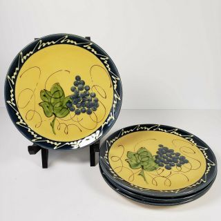 Pottery Le Poet - Laval France 8.  5 " Salad Plate Yellow Green Blue Grapes Set Of 4
