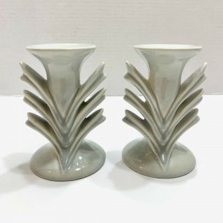 Red Wing Pottery Charles Murphy Art Deco Gray Pair Candle Holders M 1471