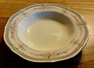 4 Noritake Rothschild Pattern Rimmed Soup Bowls Ivory 7293 Platinum Trim Japan