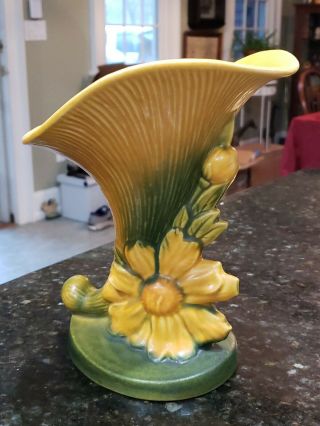 8 " Roseville Pottery 171 - 8 Cornucopia Vase Yellow Peony