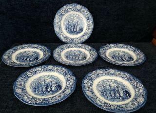 Set Of 6 Staffordshire Liberty Blue 6.  8 " Salad / Dessert Plates - Immaculate