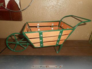 Toy / Doll Wheelbarrow/one Wheel Garden Cart/ Green Metal Handles 12 1/2 " Long