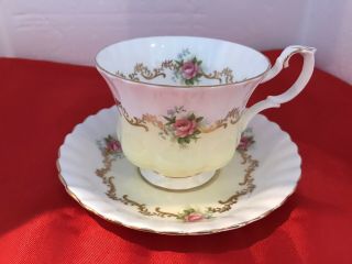 Reserved Royal Albert Invitation Series Tea Cup And Saucer Yellow Pink Rose