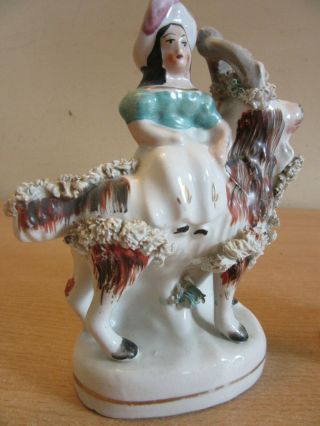 Antique Staffordshire,  England Porcelain Figurine Girl Riding Goat 5 1/8 "