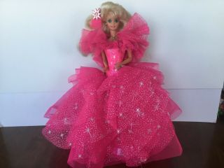 1990 Happy Holidays Barbie Doll Blonde Hair Pink Dress Mattel 4098 No Box