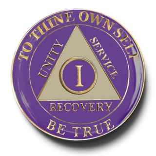Yrs 1 - 45 Purple&ivory Aa Anniversary Recovery Coin/medallion Also 24 Hr & 18 Mos
