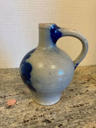 Vintage Stoneware Jug Salt Glaze Cobalt Blue Crock Vase Farm House Kitchen 2
