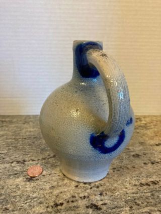Vintage Stoneware Jug Salt Glaze Cobalt Blue Crock Vase Farm House Kitchen 3