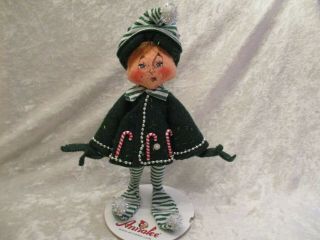 2006 Annalee Green Candy Cane Elf With Green Coat And Green Striped Legs