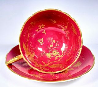 Coalport Cairo Gold On Maroon Ruby Cup Saucer
