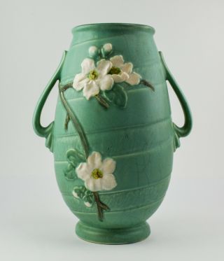 11.  25” Antique Weller Pottery Wild Rose 2 Handle Vase - Wt3