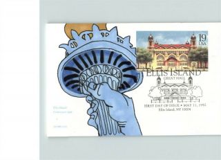Hand Painted Liberty Torch At Ellis Island,  Postal Card,  First Day Of