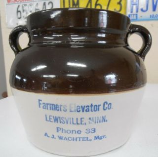 Antique Red Wing Stoneware Advertising Bean Pot Lewisville,  Minn.  Aj Wachtel Mgr.