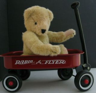 Muffy Vanderbear 12 " Fluffy Plush In A Red Metal Radio Flyer 12 " X8 " Wagon