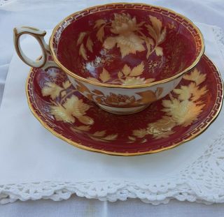 Wedgewood Tonquin Ruby Footed Cup & Saucer Set