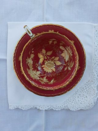 Wedgewood Tonquin Ruby Footed Cup & Saucer Set 2