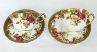 2 Golden Rose Royal Chelsea Bone China Tea Cups W/ Saucers (pink Roses)
