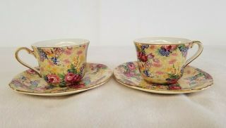 Charming Royal Winton Welbeck Chintz Floral Tea Cups And Saucers Set Of 2