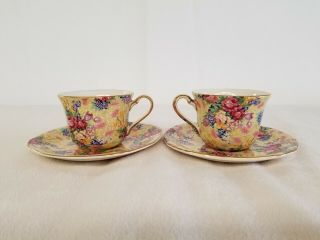 Charming Royal Winton Welbeck Chintz Floral Tea Cups and Saucers Set of 2 3