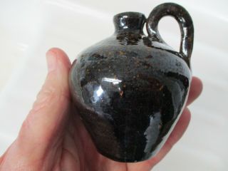 Early Stamped Ga.  Art Pottery Black With Brown Spots W J Gordy Georgia Mini Jug