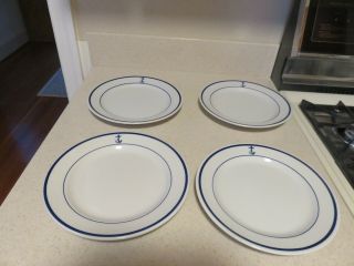 4 Vintage U.  S.  Navy Fouled Anchor 8 3/4 " Restaurant Ware Plates Sterling China