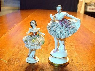 Pair Antique 19thc German Volkstedt Porcelain Lace Figurines