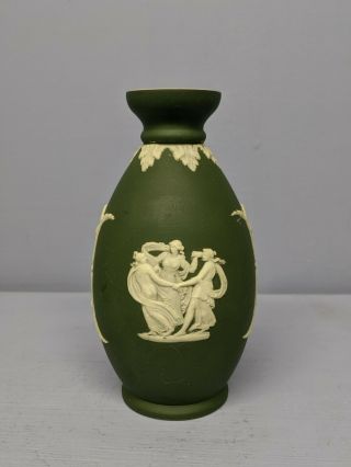 Older Wedgewood Green Jasperware Vase With White Interior & Dancing Young Ladies