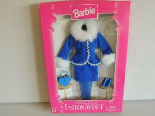 Barbie Boutique Fashion Avenue Blue Fur Trimmed Jacket & Skirt Set Still