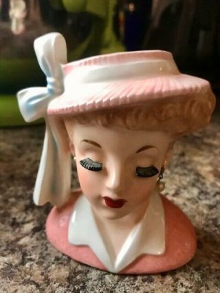Vintage Napco 1958 Lady Head Vase Planter C3342a I Love Lucy Lucille Ball - Pink