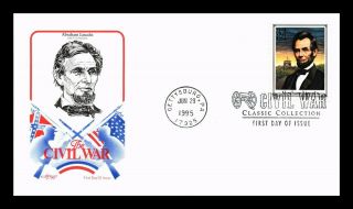 Dr Jim Stamps Us Abraham Lincoln Civil War Unsealed Fdc Cover Pictorial Cancel