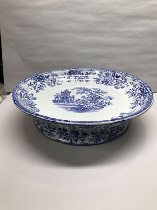 Large Antique Blue Transferware Footed Serving Bowl C1860