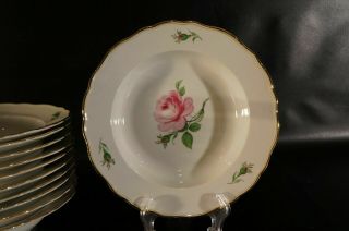 Meissen German Gold Pink Rose Soup Bowl Hand Painted.