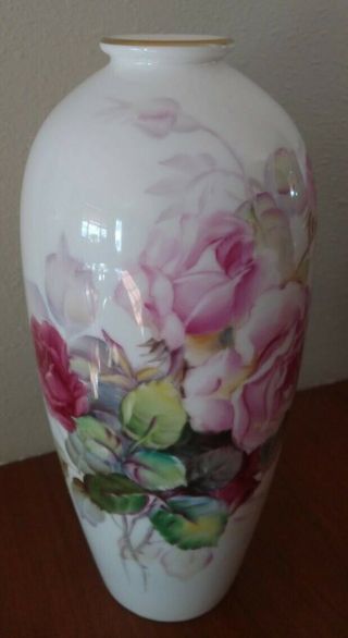 Noritake Bone China Nippon Toki Kaisha Rose Hand Painted Vase Signed S Orhashi