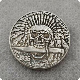 Hobo Nickel Coin - 1936 - D - Buffalo Skull Zombie