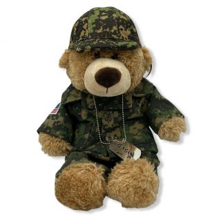 Build - A - Bear Military Green Digital Camo Army Outfit Uniform Shirt & 2 Caps