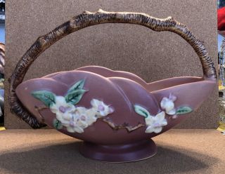 Roseville Pottery Arts & Crafts Apple Blossom Basket 310 - 10 " In Pink 1949