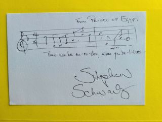 Stephen Schwartz Signed Musical Quote 4x6 Card Amqs From Prince Of Egypt