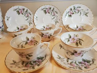 SYRACUSE China APPLE BLOSSOM Set Of 5 Tea Cup & Saucer MADE IN AMERICA 2