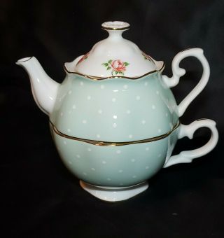 Royal Albert Polka Rose Vintage 2 - Piece Tea Set Cup & Stackable Pot