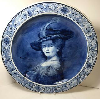 Vintage Delft Rembrandt Dressed As A Woman Charger Plate